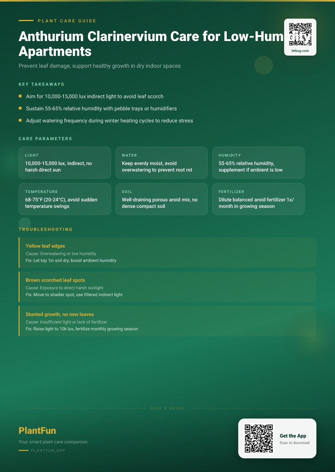 Anthurium Clarinervium Care in Low-Humidity Apartments: A Step-by-Step Recovery and Growth Plan — Care Guide for indoor houseplants