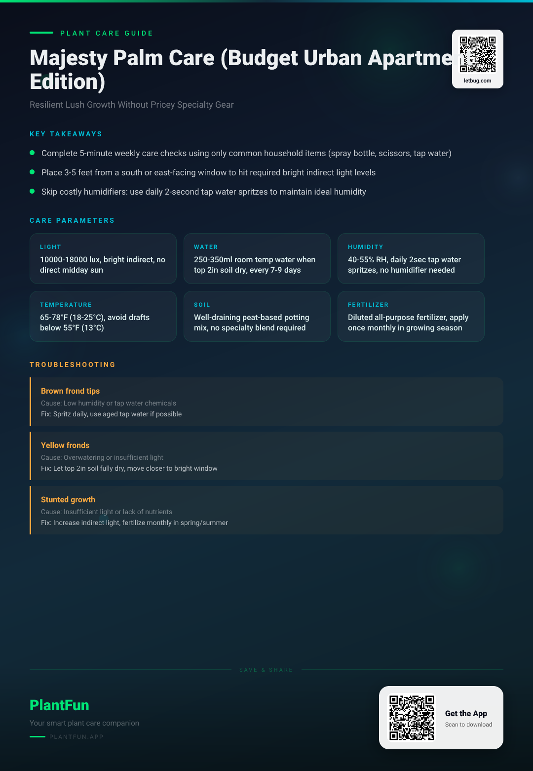 The Budget Majesty Palm Care Checklist for Resilient Growth in Small Urban Apartments — Care Guide for indoor houseplants