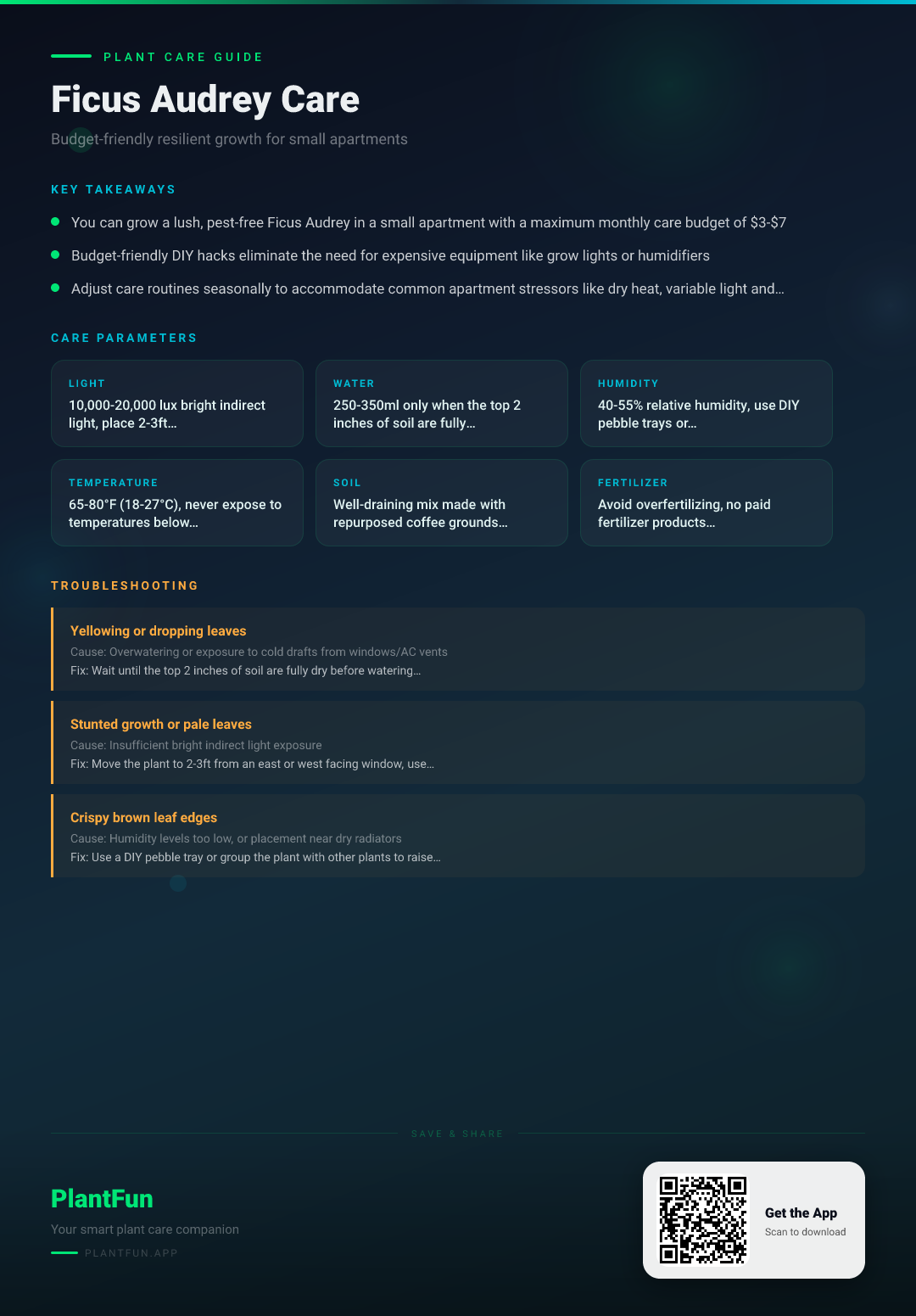 The Complete Ficus Audrey Care Checklist for Resilient Growth in Small Urban Apartments — Care Guide for indoor houseplants
