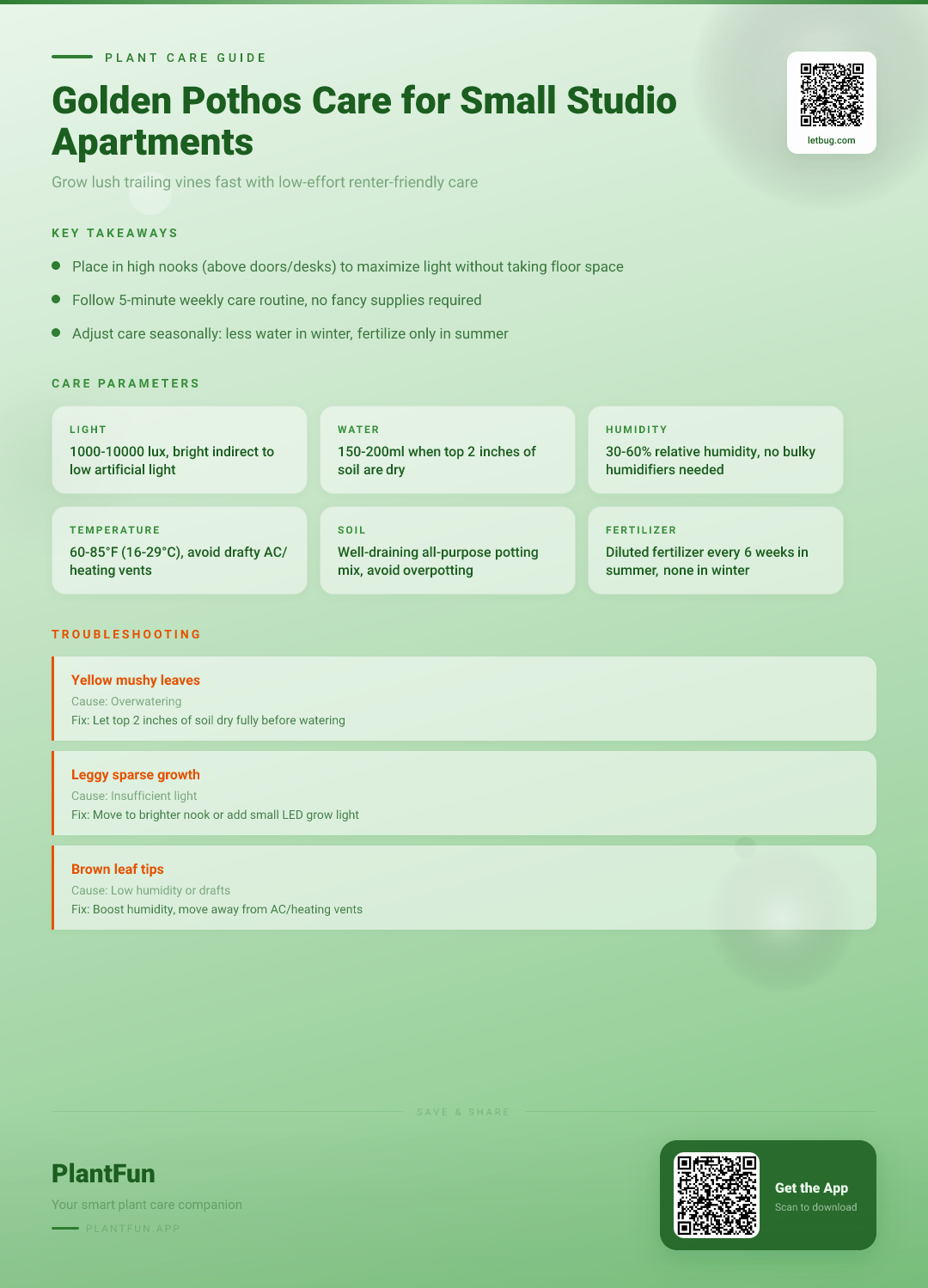 The Complete Golden Pothos Care Checklist for Small Studio Apartments: Grow Full, Lush Vines Fast — Care Guide for indoor houseplants