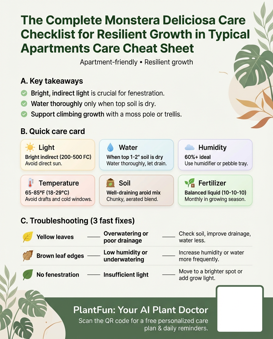 The Complete Monstera Deliciosa Care Checklist for Resilient Growth in Typical Apartments — Care Guide for indoor houseplants
