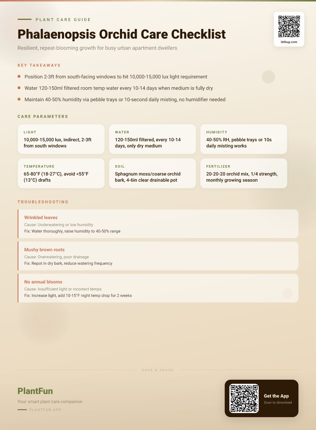 The Complete Phalaenopsis Orchid Care Checklist for Resilient Growth in Typical Apartments — Care Guide for indoor houseplants