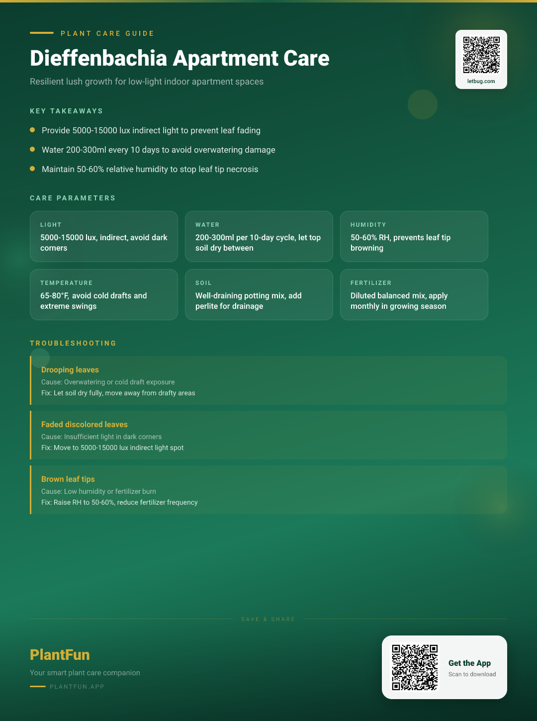 Dieffenbachia Care for Apartments: The 5-Step System for Resilient Growth in Low-Light Rooms — Care Guide for indoor houseplants
