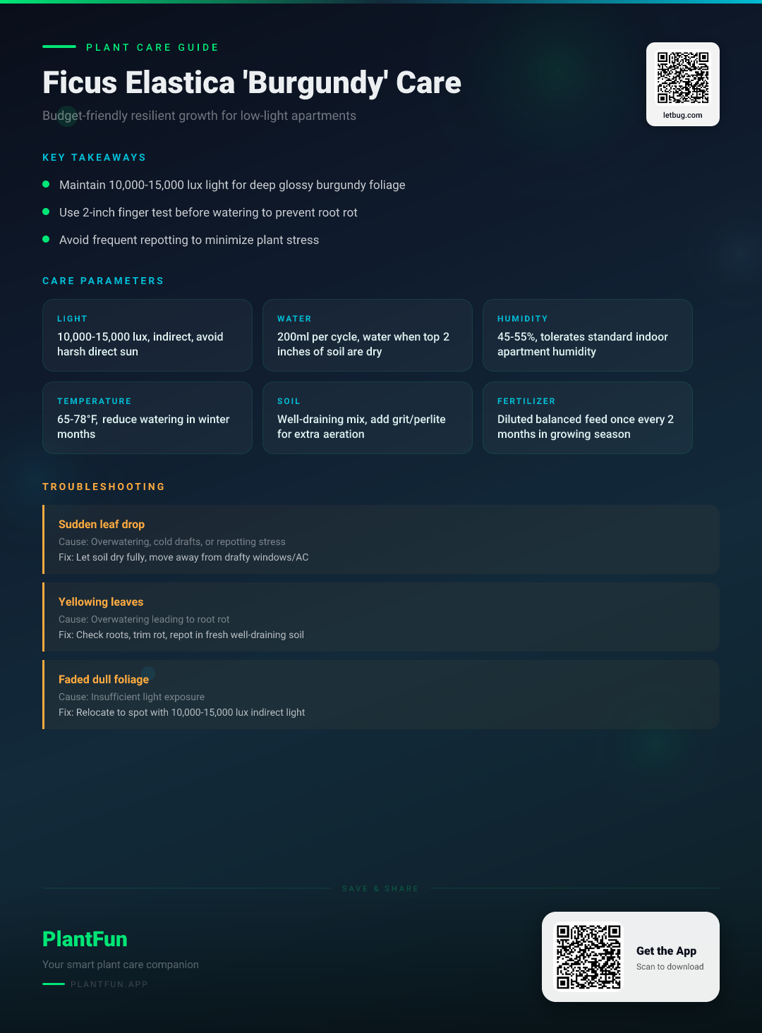Ficus elastica 'Burgundy' in a Low-Light Apartment: The Budget-Friendly Resilient Growth Guide — Care Guide for indoor houseplants