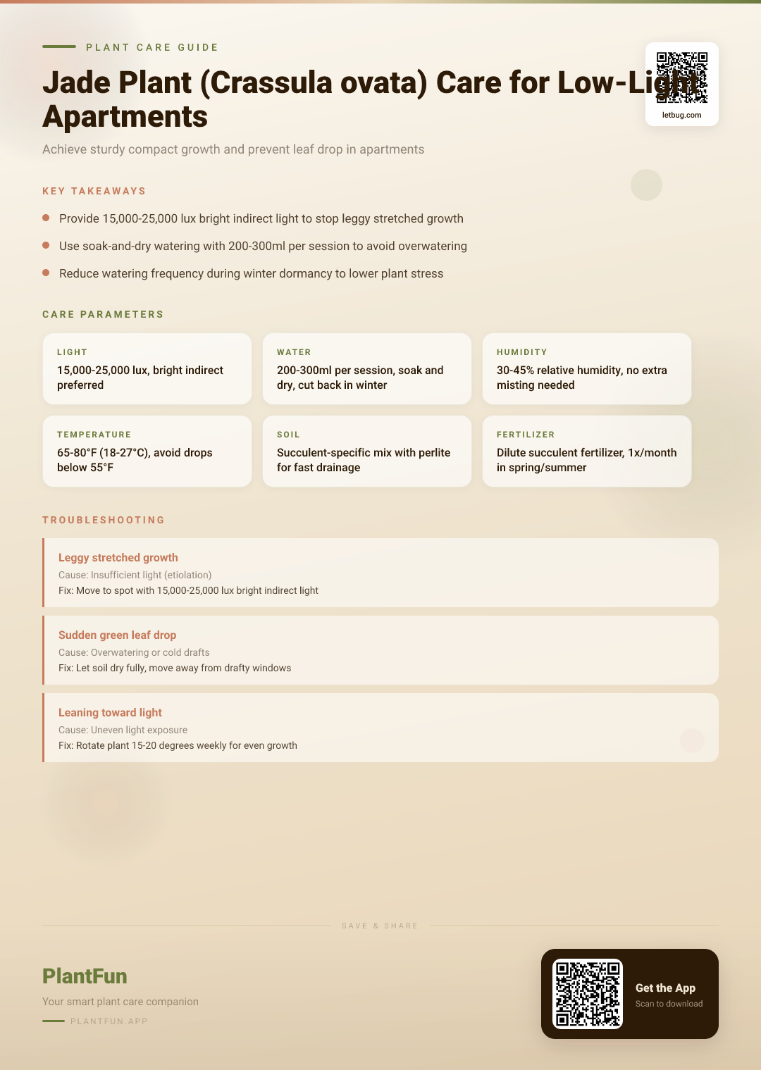 Jade Plant Care for Low-Light Apartments: 7 Rules for Resilient, Non-Leggy Growth — Care Guide for indoor houseplants