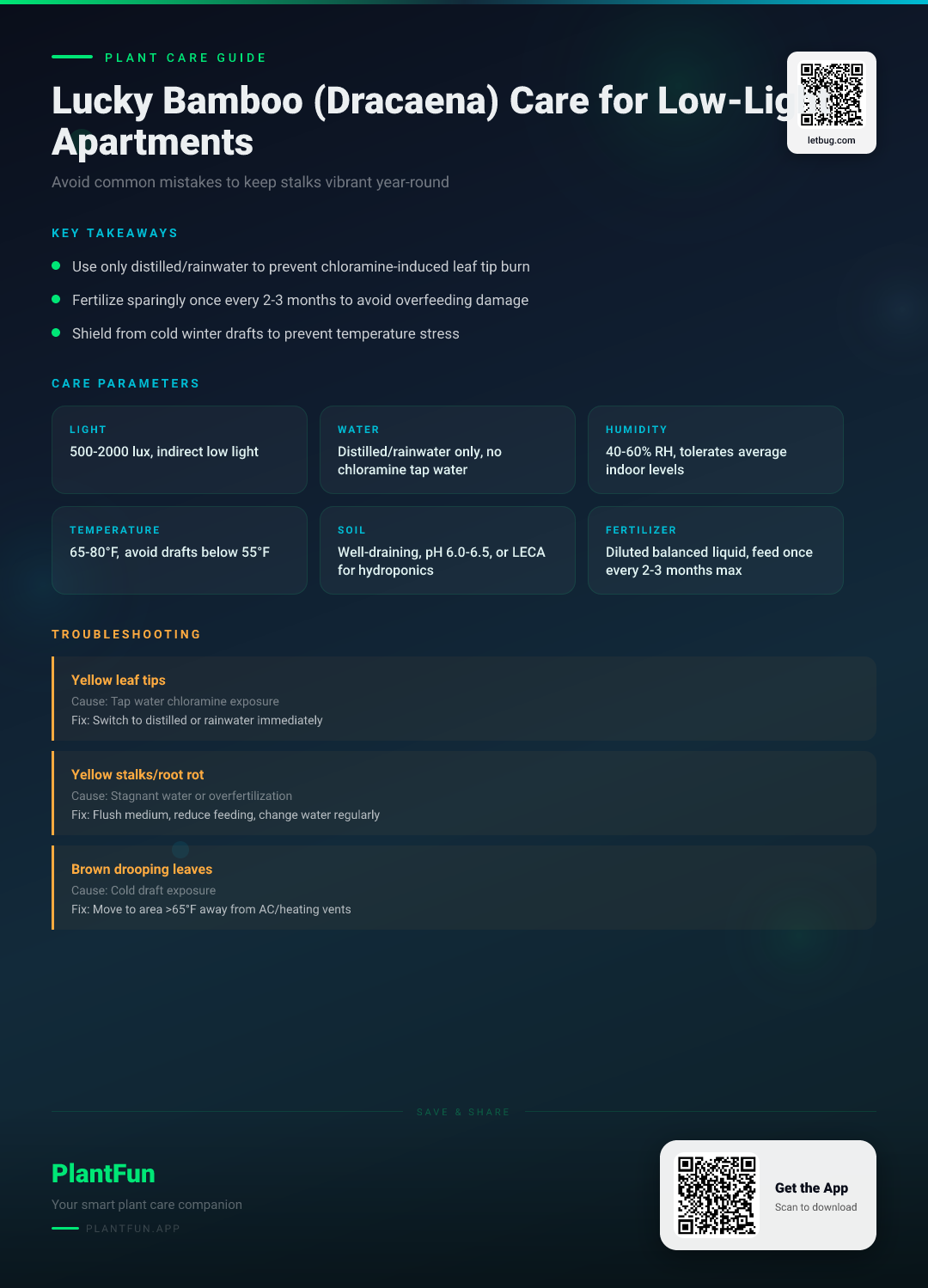 Lucky Bamboo in Low-Light Apartments: 5 Mistakes That Kill Your Resilient Dracaena — Care Guide for indoor houseplants